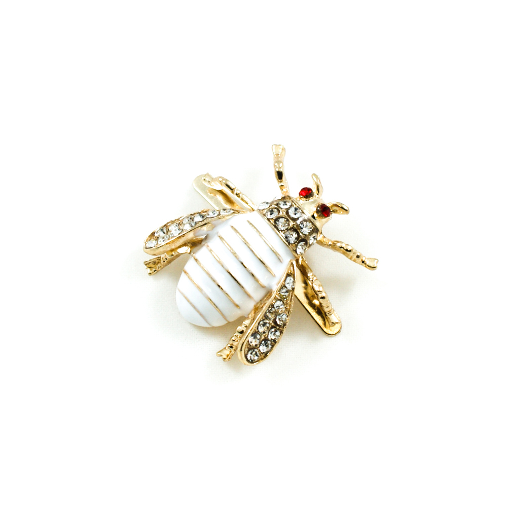 Краб металл Жук 3,1*2,9см, GOLD, белые и красные камни, белая эмаль, шт. Крабы Металл Цветы, Жуки