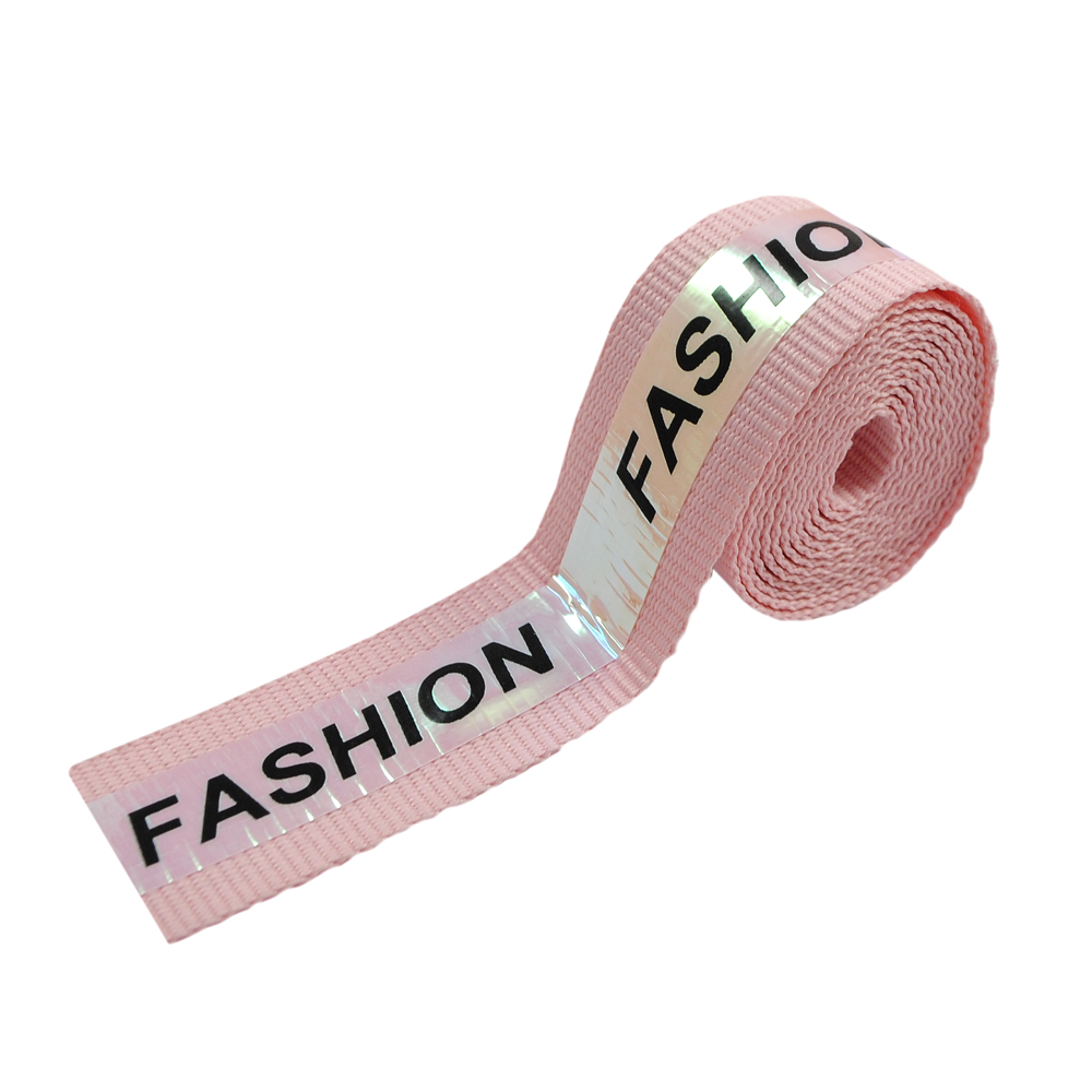 Тесьма тканевая голографическая Fashoin, 2см, розовый, черный, ярд. Тесьма