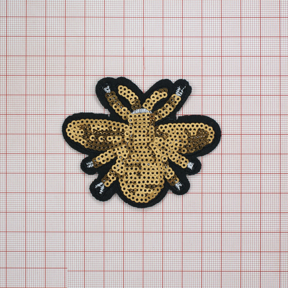Аппликация клеевая пайетки Жук 8*6см золотые пайетки, шт. Аппликации клеевые Пайетки