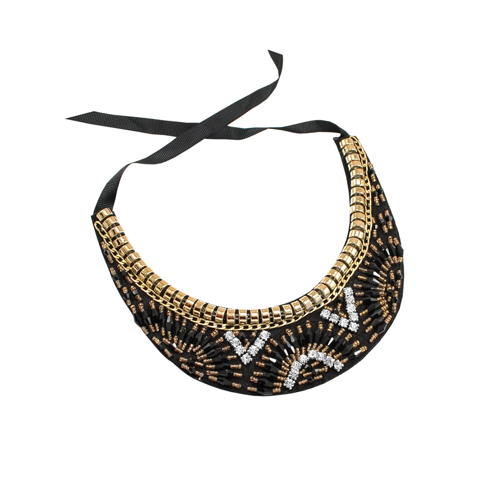Воротник завязки, черный войлок, gold, черный пластик камни, белые камни, шт. Воротники