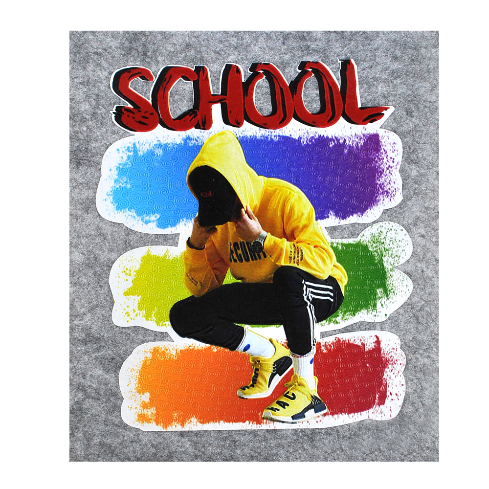 Термоаппликация Парень SCHOOL, 16*19см, белый, желтый, красный,  черный, шт. Термоаппликации Накатанный рисунок