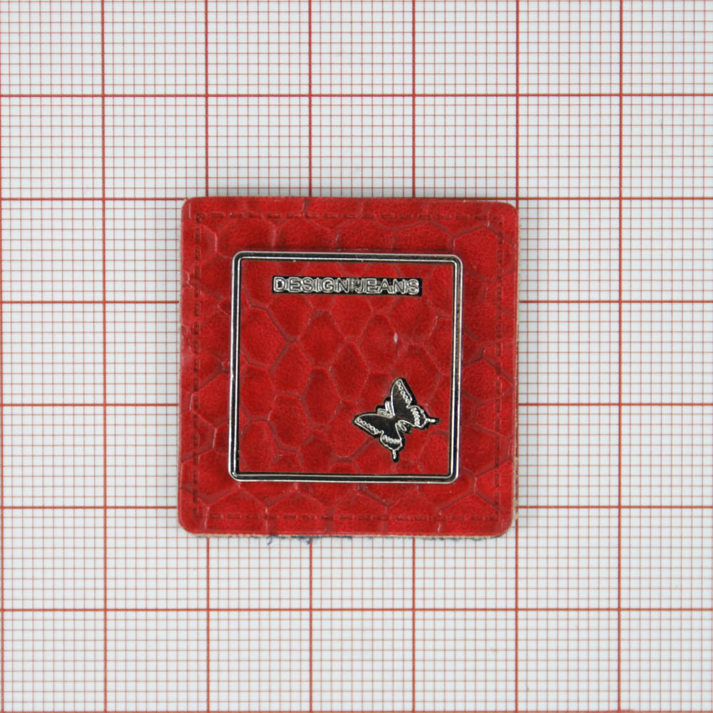 Лейба кожзам Design Jeans 32*32мм, бабочка, красный, никель, шт. Лейба Кожзам