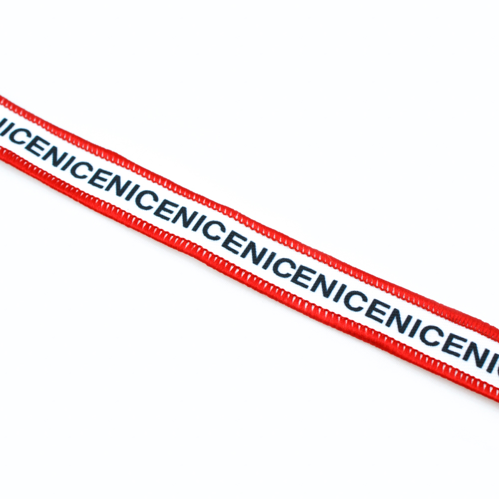 Нашивка тканевая NICE лента 26,5*1,8см, белая, черный, красный оверлок, шт. Нашивка Вышивка, Ткань