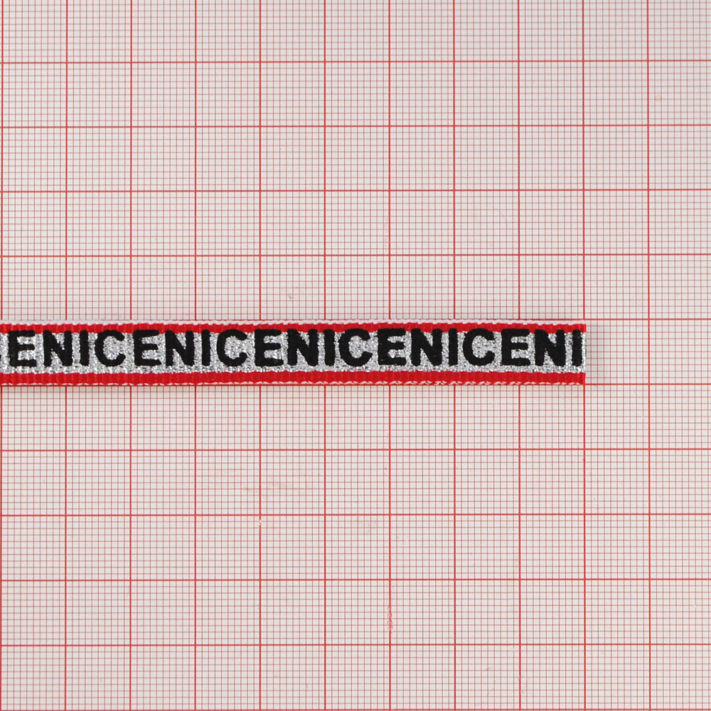 Тесьма NICE 1см, красный, черный, серебряный люрекс, 50 ярд. Тесьма