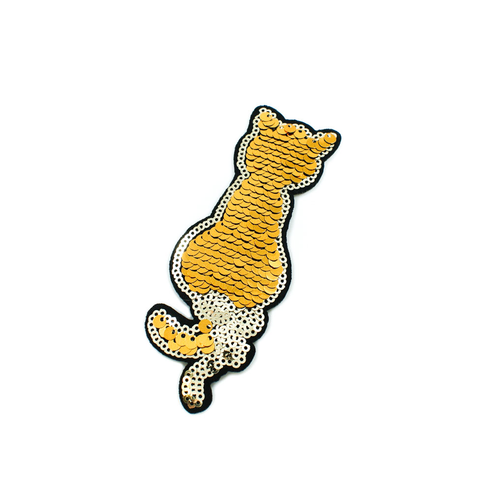 Аппликация клеевая пайетки двусторонняя Котик Спина золото, 12*4см, шт. Аппликации клеевые Пайетки