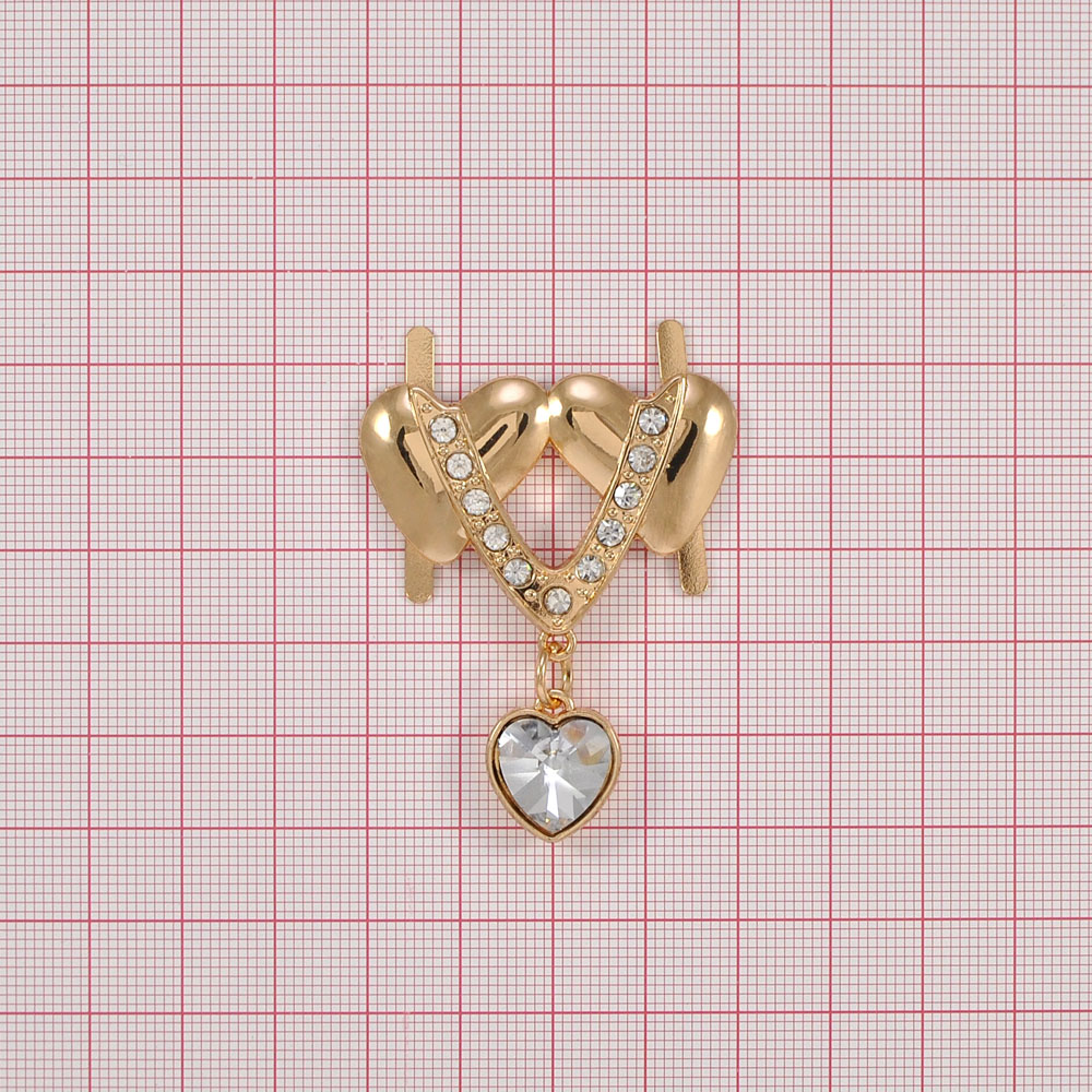 Краб металл Сердечки-подвеска 41*45мм GOLD, белые камни, black diamond камень, шт. Крабы Металл Геометрия Декор