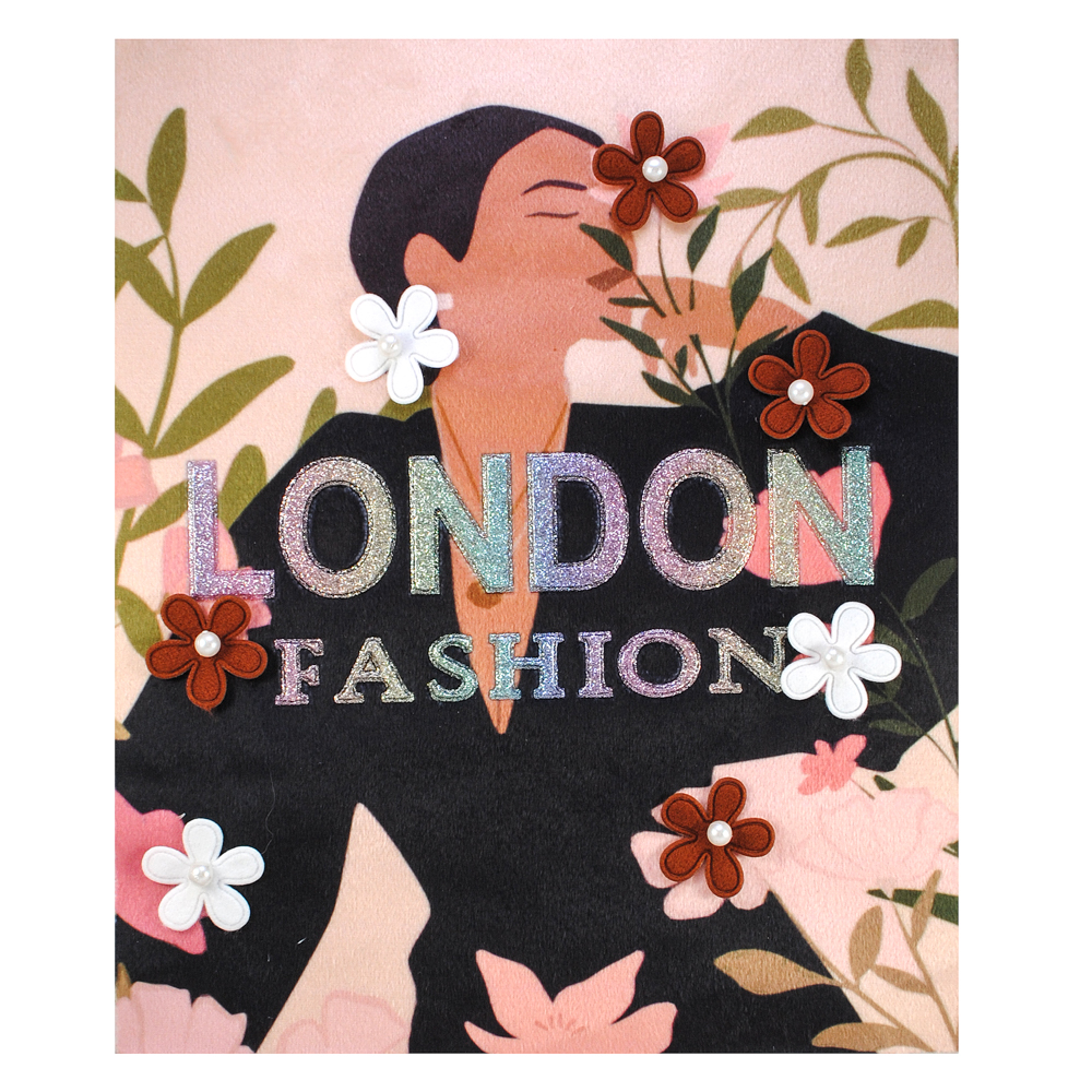 Аппликация пришивная с бусинами London Fashion, 24*20см, белый, черный, зеленый,  розовый, шт. Аппликации Пришивные Ткань, Органза