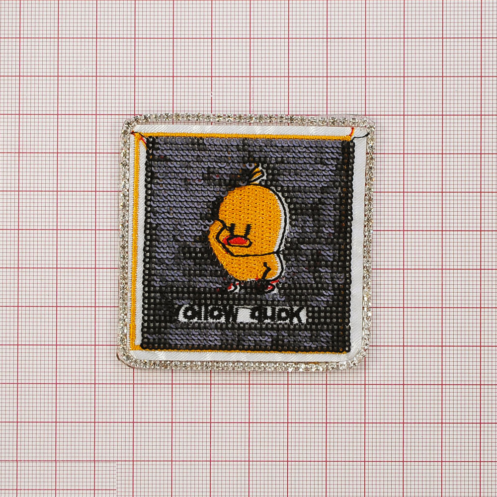 Аппликация клеевая пайетки Утенок Yellow duck 7*7см, черный, белый, желтый, красный, белые камни, шт. Аппликации клеевые Пайетки