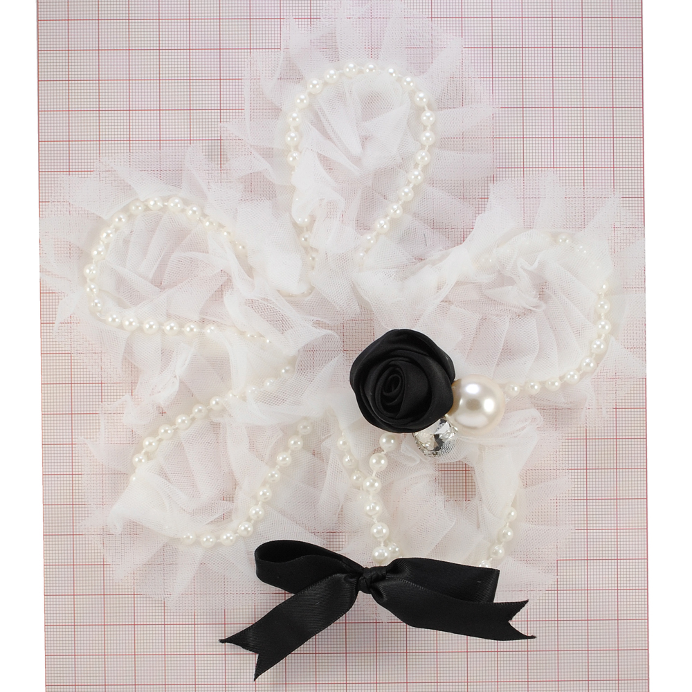 Аппликация приш. Бант из белого жемчуга, 17,5*17,5см,  черная лента, белый камень,  шт. Аппликации Пришивные Цветы Банты