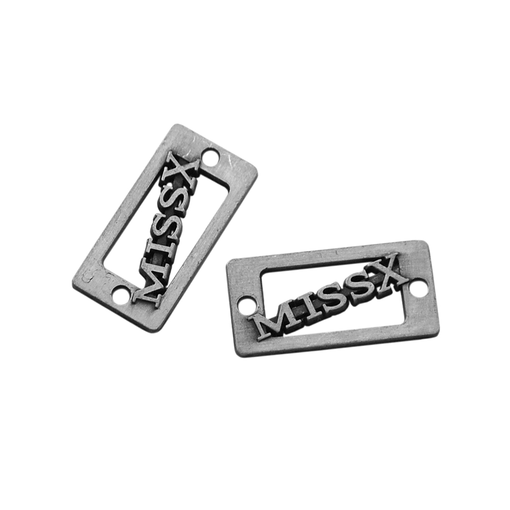 Лейба металл Miss X 24*12мм, лого выпуклый, Old Silver, шт. Лейба Металл