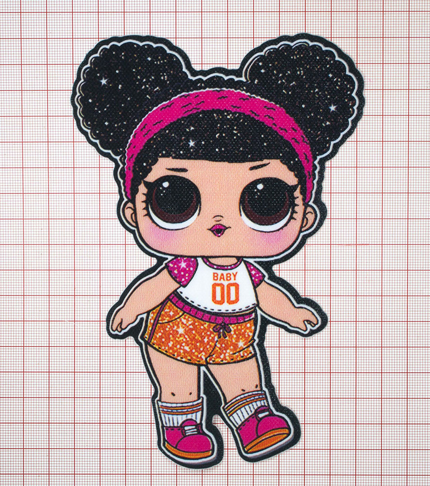Нашивка глиттер Кукла L.O.L. (Баскетболистка) 15.5*9см розово-оранжевая, шт. Аппликации Пришивные Глиттер