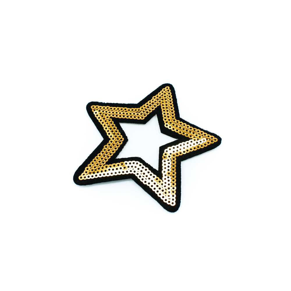 Аппликация клеевая пайетки Звезда контур 9*8,5см, прорезь, золотые пайетки, шт. Аппликации клеевые Пайетки