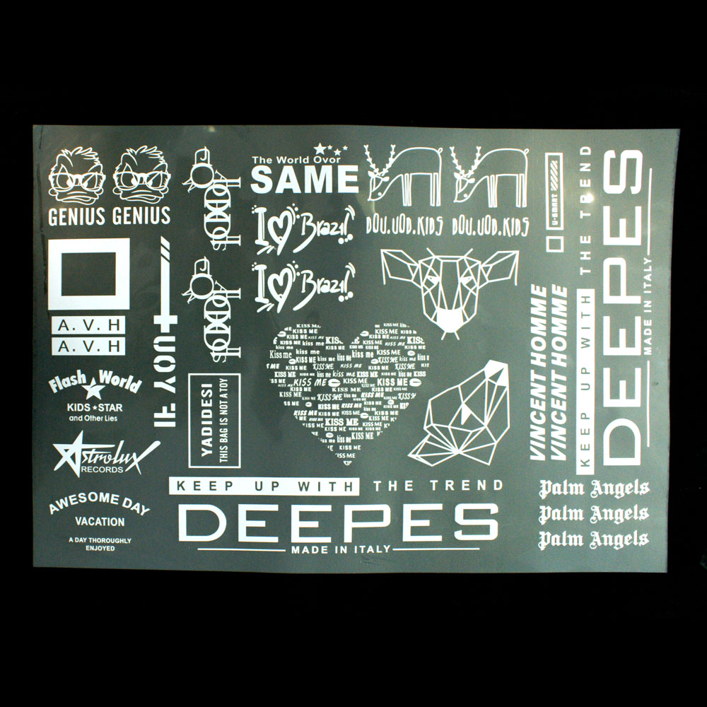 Термоаппликация Ассорти 25*37см, белые рисунки, белые надписи, шт. Термопереводки Надписи