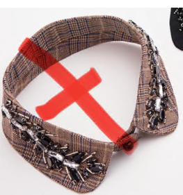 Воротник с камнями и бисером в клетку, светло-коричневый, синий, черные и белые камни, шт. Воротники