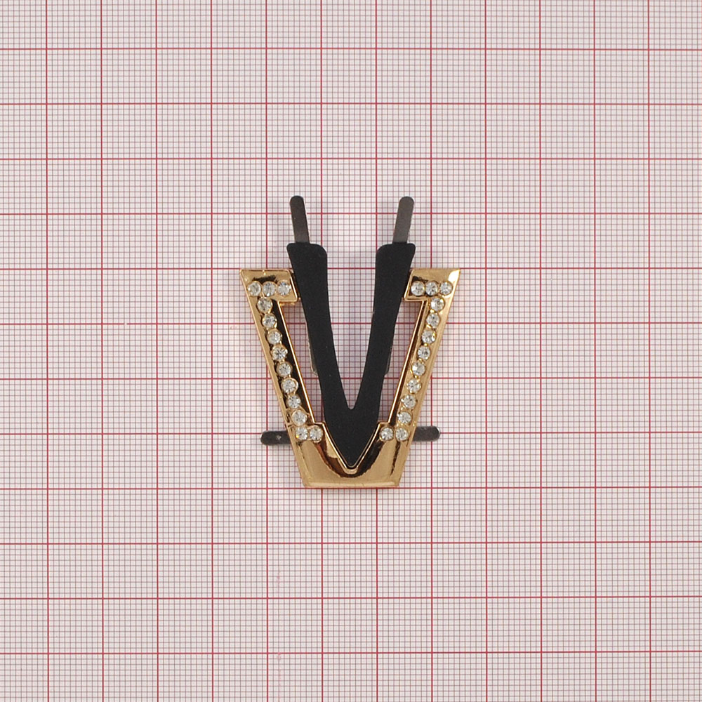 Краб металл V 45*40мм GOLD, черный, белые камни, шт. Крабы Металл Геометрия Декор