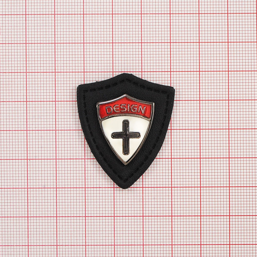 Лейба п/у Design 34*40мм черная, бело-красная пластина . Лейба Кожзам
