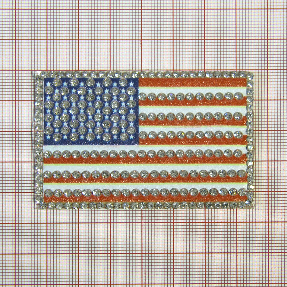 Аппликация клеевая кожзам стразы USA Флаг 70*45мм белый, красный, синий, белые камни, шт. Аппликации клеевые Кожзам