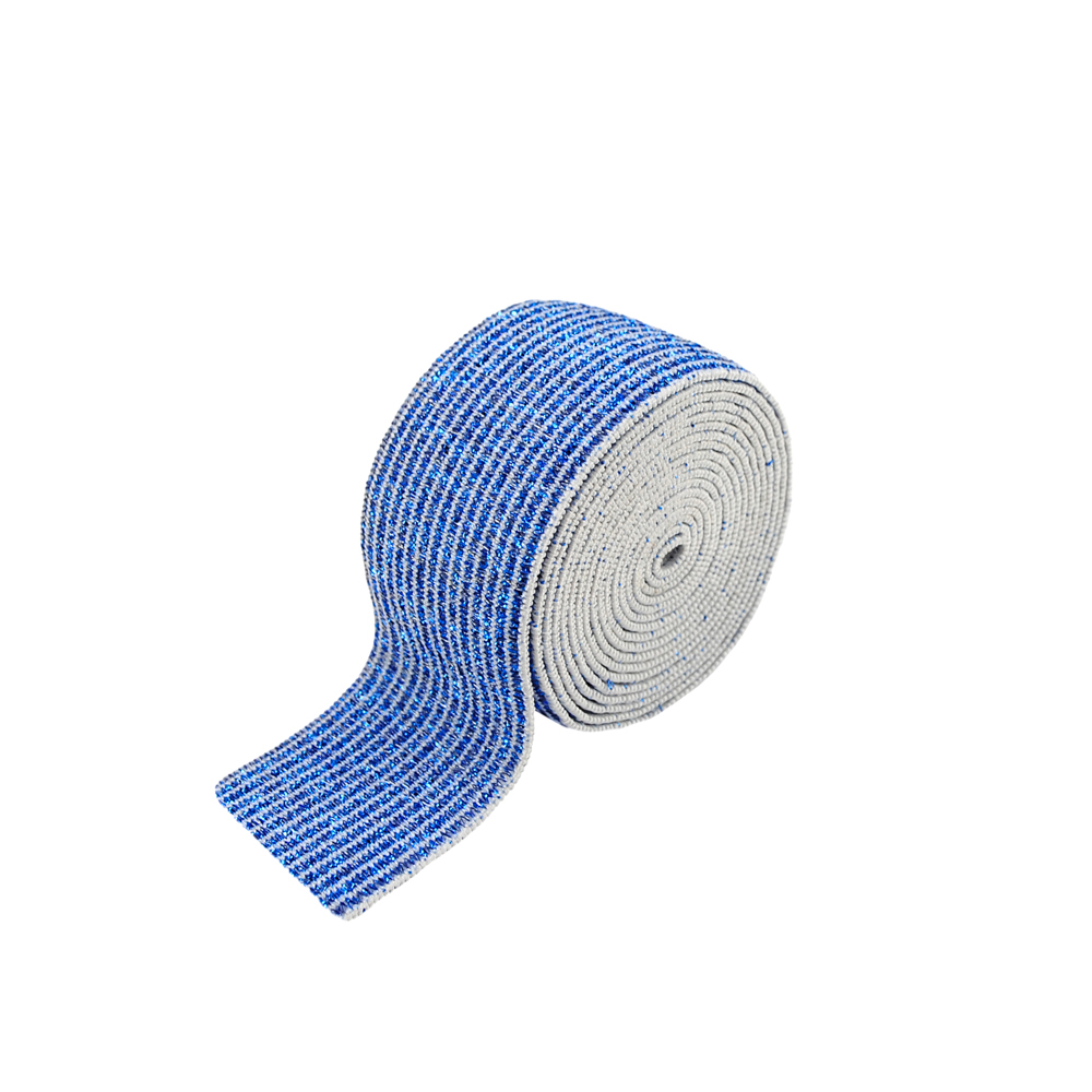 Резинка люрекс Полосы 2,5см, белый, синий люрекс, 50ярд. Резинка