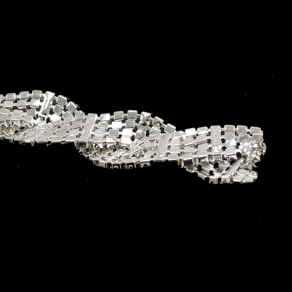 Тесьма из страз Переплет, 1,8см, никель, белый, ярд. Тесьма из страз