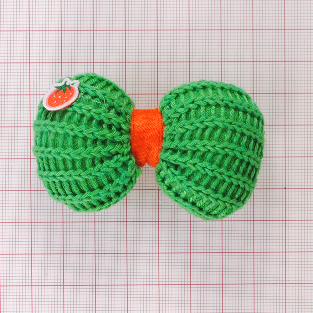 Аппликация тк. приш. дет. бантик вязаный 4*7см, зелен., оранж., шт. Аппликации Пришивные Кружевные Вязаные