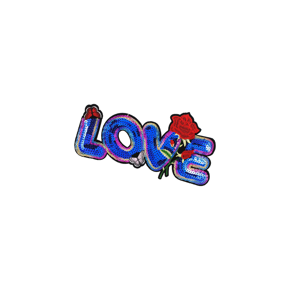 Аппликация клеевая пайетки LOVE Роза Бабочка 12*23см синий, красный, шт. Аппликации клеевые Пайетки