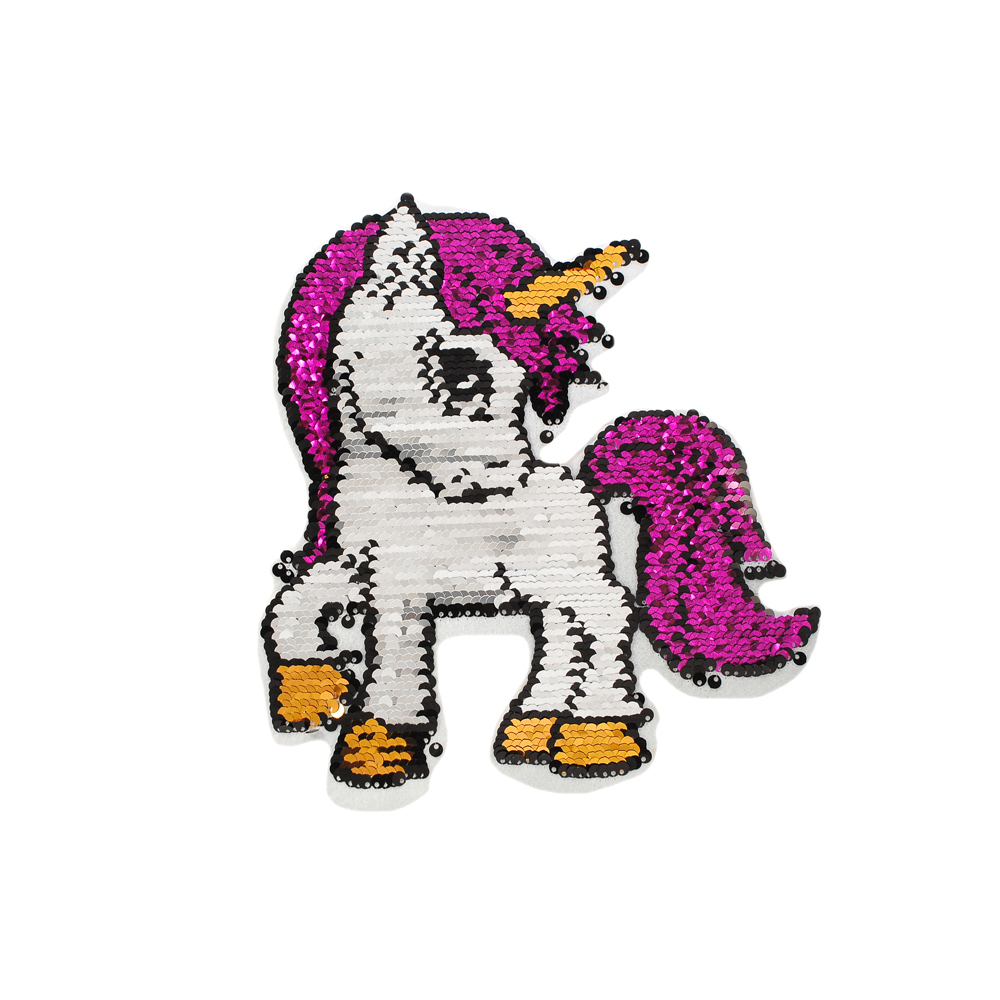 Аппликация клеевая пайетки двусторонняя Единорог 21,5*20см, белый, синий, золотой, шт. Аппликации клеевые Пайетки