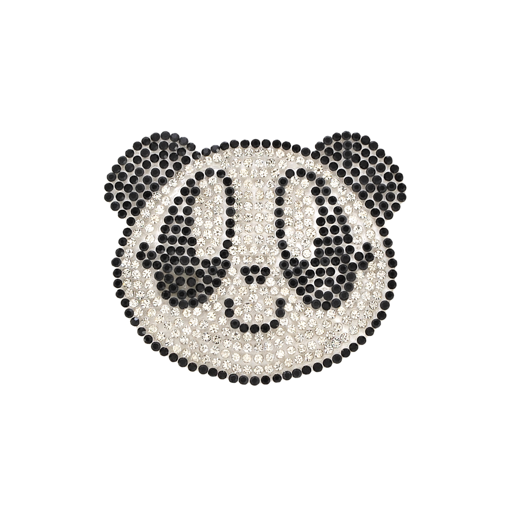 Аппликация клеевая стразы Панда 65*55мм белый, черные камни 2мм, шт. Аппликации клеевые Стразы комб.
