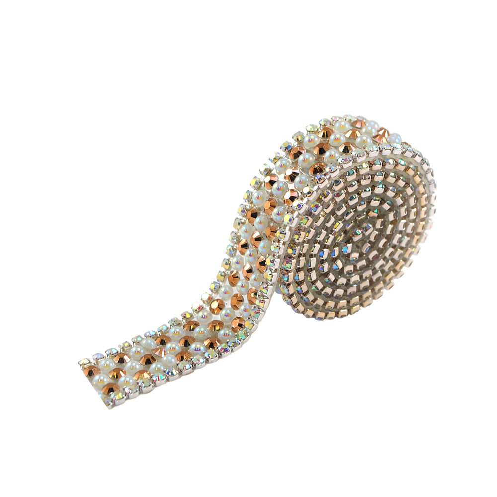 Тесьма стразы клеевые A1-1,1,4см. NIKEL, камни хамелеон, персик, белый жемчуг, ярд. Тесьма из страз