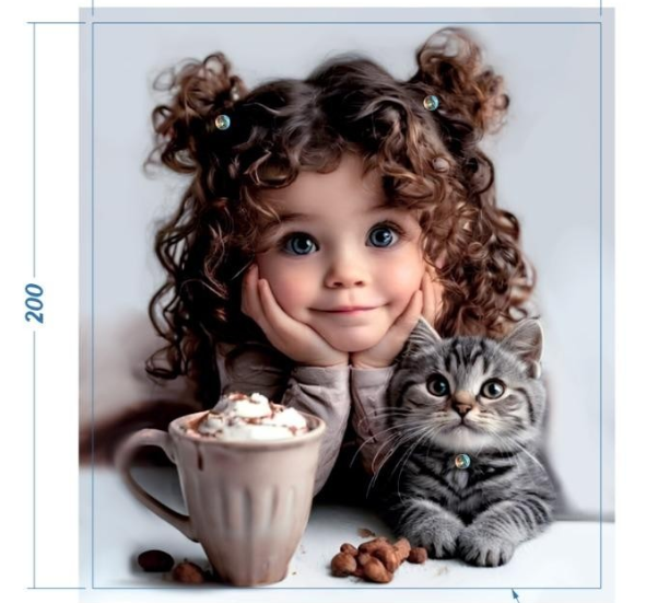 Аппликация композит, Девочка с котом, 18*20см, королевский атлас, сублимация, лазер, SS20 32596, шт. Аппликация композит