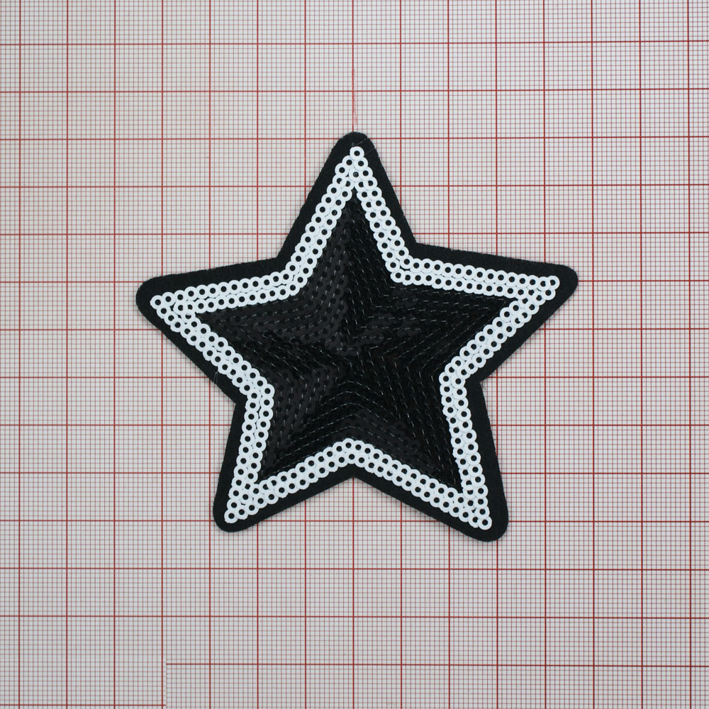 Аппликация клеевая пайетки Звезда 9*9см черные, белые пайетки, шт. Аппликации клеевые Пайетки