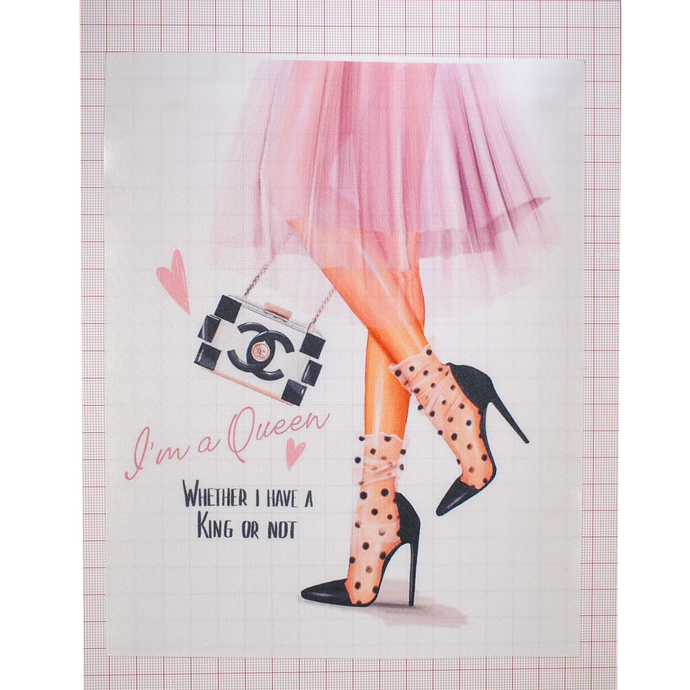 Аппликация пришивная Розовое платье, сумка I’AM A QUEEN, 18*23см, беж /алтас/, шт. Аппликация пришивная /сублимация/