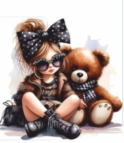 Аппликация композит Девочка с мишкой, 12,5*12,4см, DTF, SS6,5 белый хамелеон 62613, шт. Аппликация композит