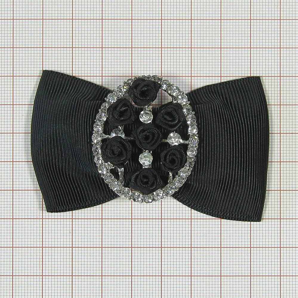 Аппликация декор обувная 53 бант БРОШЬ-розы черный, шт. Аппликации Пришивные Цветы Банты