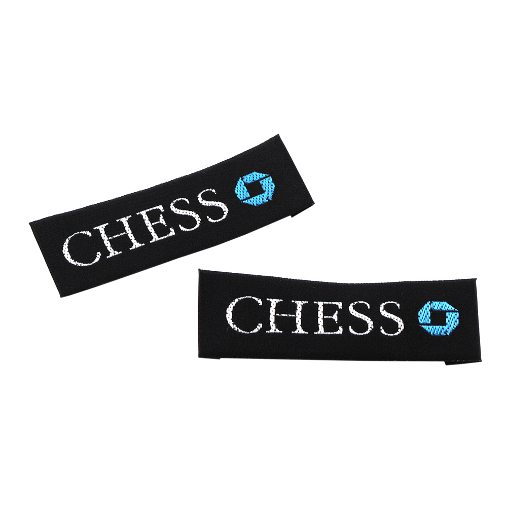 Вышивка штучная Chess 2см черная и сине-белый лого /сатин/, шт. Вышивка / этикетка тканевая