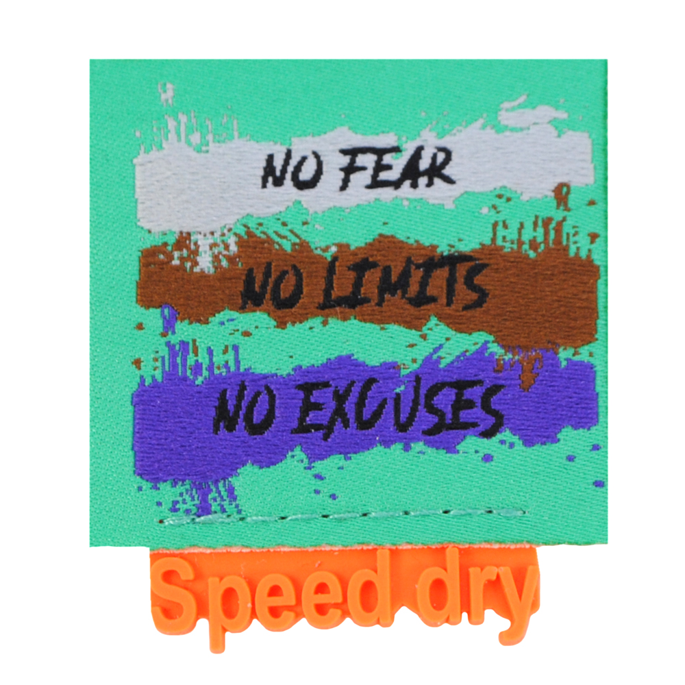 Лейба ткань NO FEAR, NO LIMITS, NO EXCUSES, 4.7*5.5см, серый, оранжевый, зеленый, коричневый, фиолетовый, шт. Лейба Ткань