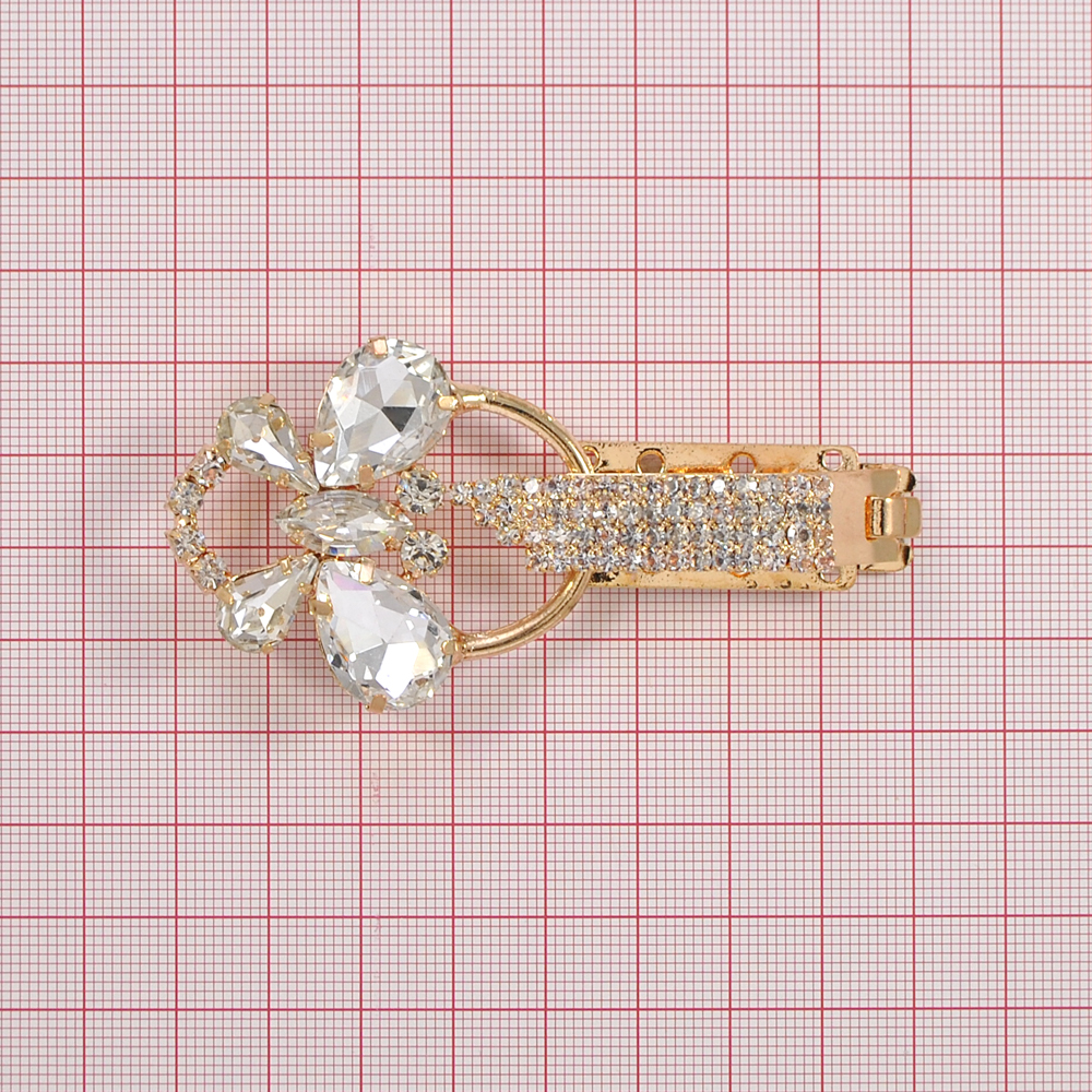 Клипса шубная 3279862 GOLD, белые камни /80*43мм/ шт. Клипсы шубные, крючки