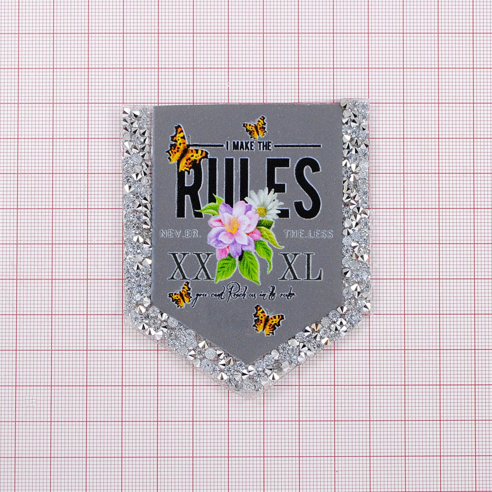 Аппликация клеевая, стразы гречка, Карман Rules, 8,5*7см, белый, черный, розовый, серый, шт. Аппликации клеевые Стразы комб.
