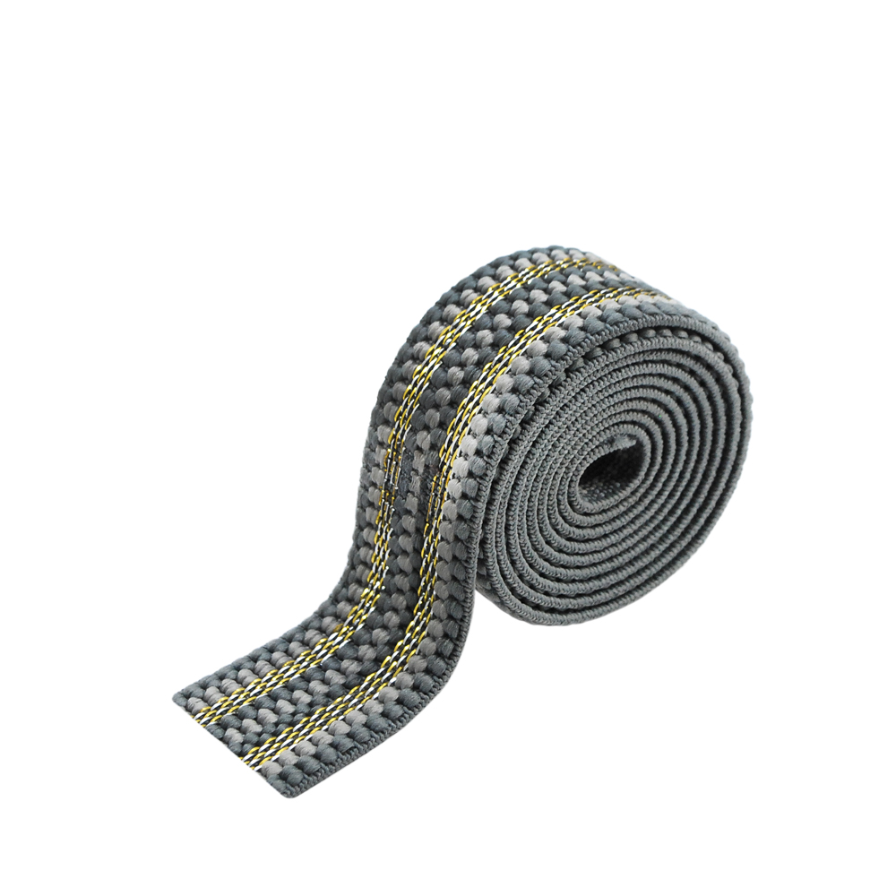 Резинка люрекс рельефная Полосы 2,5см, серый, золотой люрекс, 50ярд. Резинка