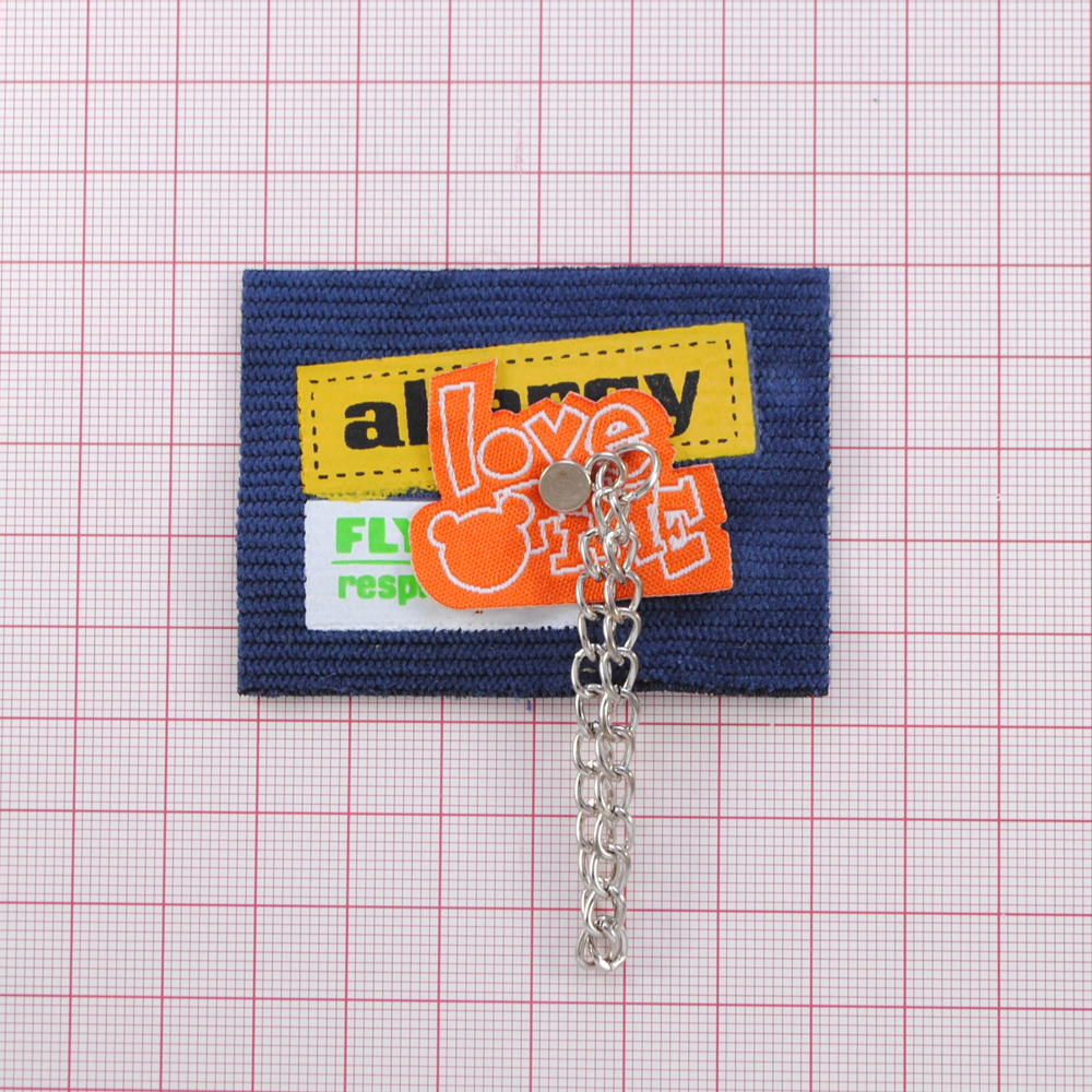 Лейба ткань., Love time 6,5*4,7см, син., бел., оранж., желт., салат., цепь, шт. Лейба Ткань