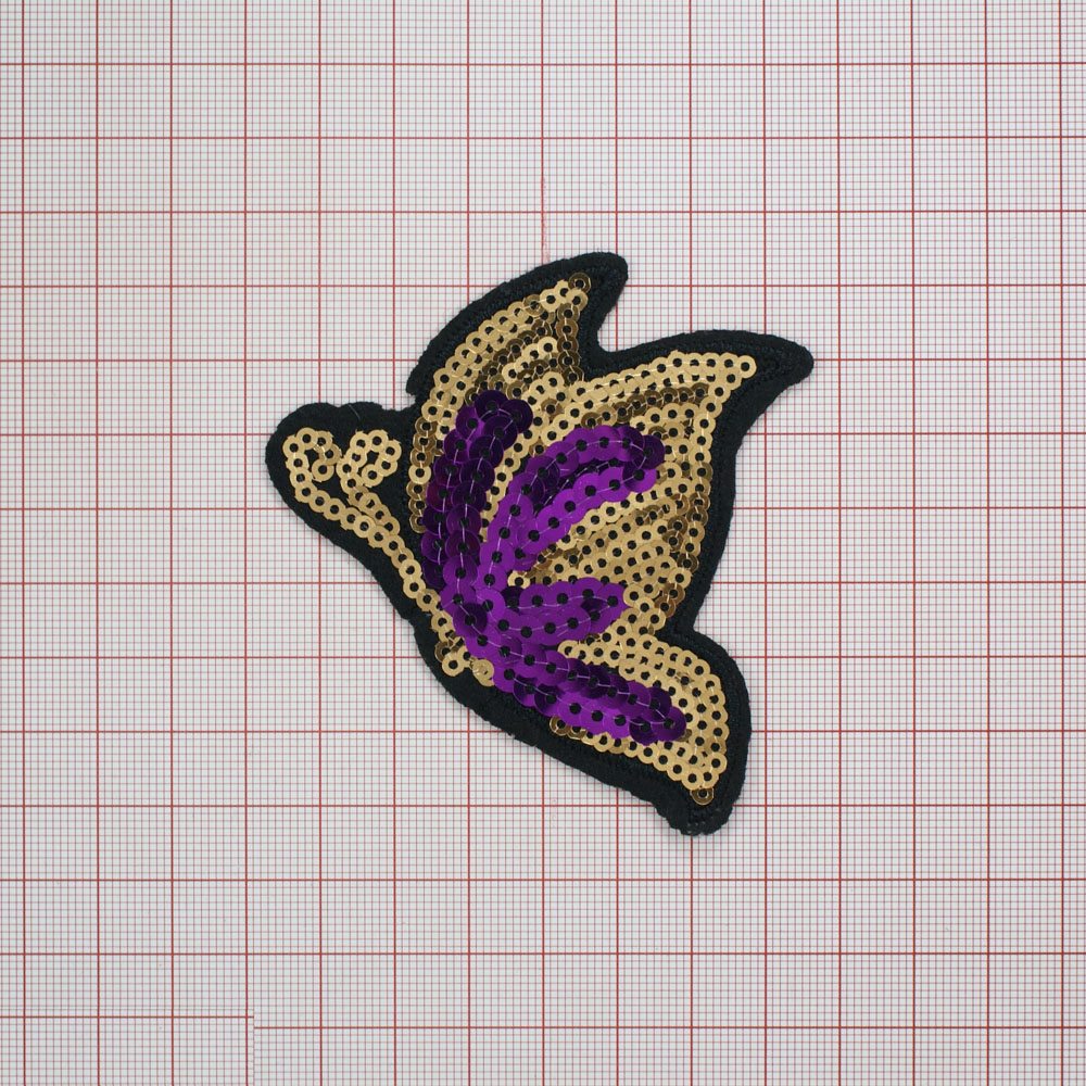 Аппликация клеевая пайетки Золотая бабочка 7,3*8,5см золотые, фиолетовые пайетки, шт. Аппликации клеевые Пайетки