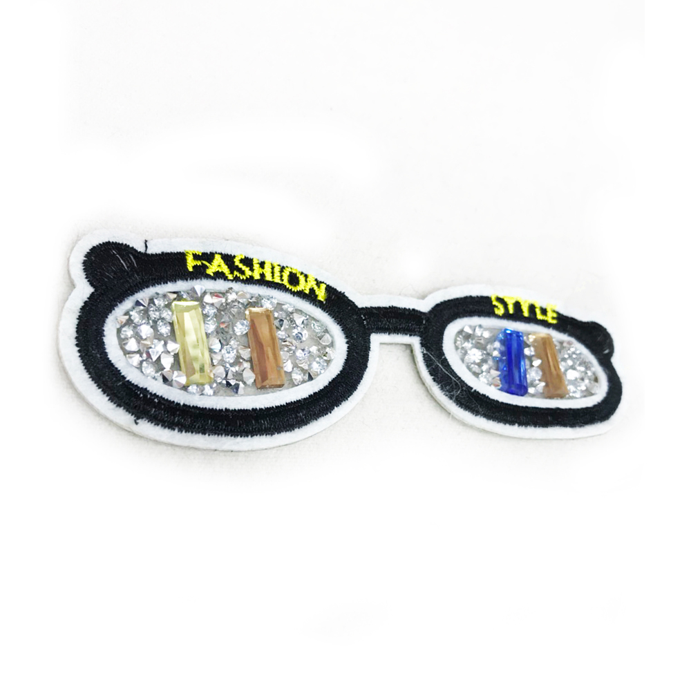 Аппликация клеевая стразы Очки fashion style 3,5*12см, белый, черный, желтый, камни белый, желтый синий, топаз, шт. Аппликации клеевые Стразы комб.
