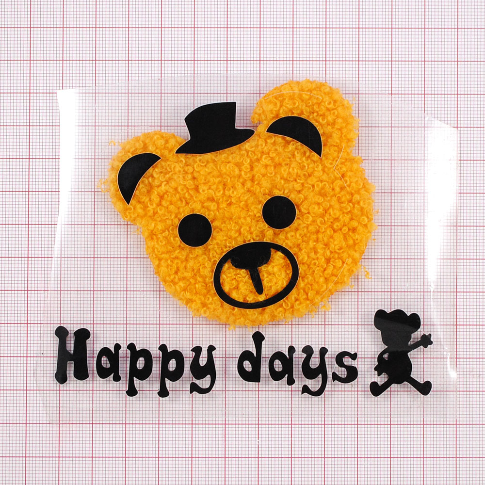 Аппликация тканевая клеевая мех Мишка Happy days, 9.5*11.5см, желтый, черный, шт. Аппликации клеевые Ткань, Кружево