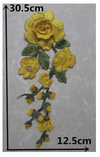 Аппликация пришивная вышитая Розы, 30,5*12см, желтый, зеленый, шт. Аппликации Пришивные Ткань, Органза