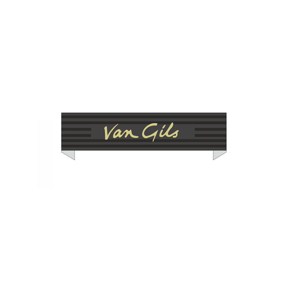Этикетка тканевая вышитая Van Gils №2C 11*70мм, черная и золото ацетат /atkisatin/, шт. Вышивка / этикетка тканевая