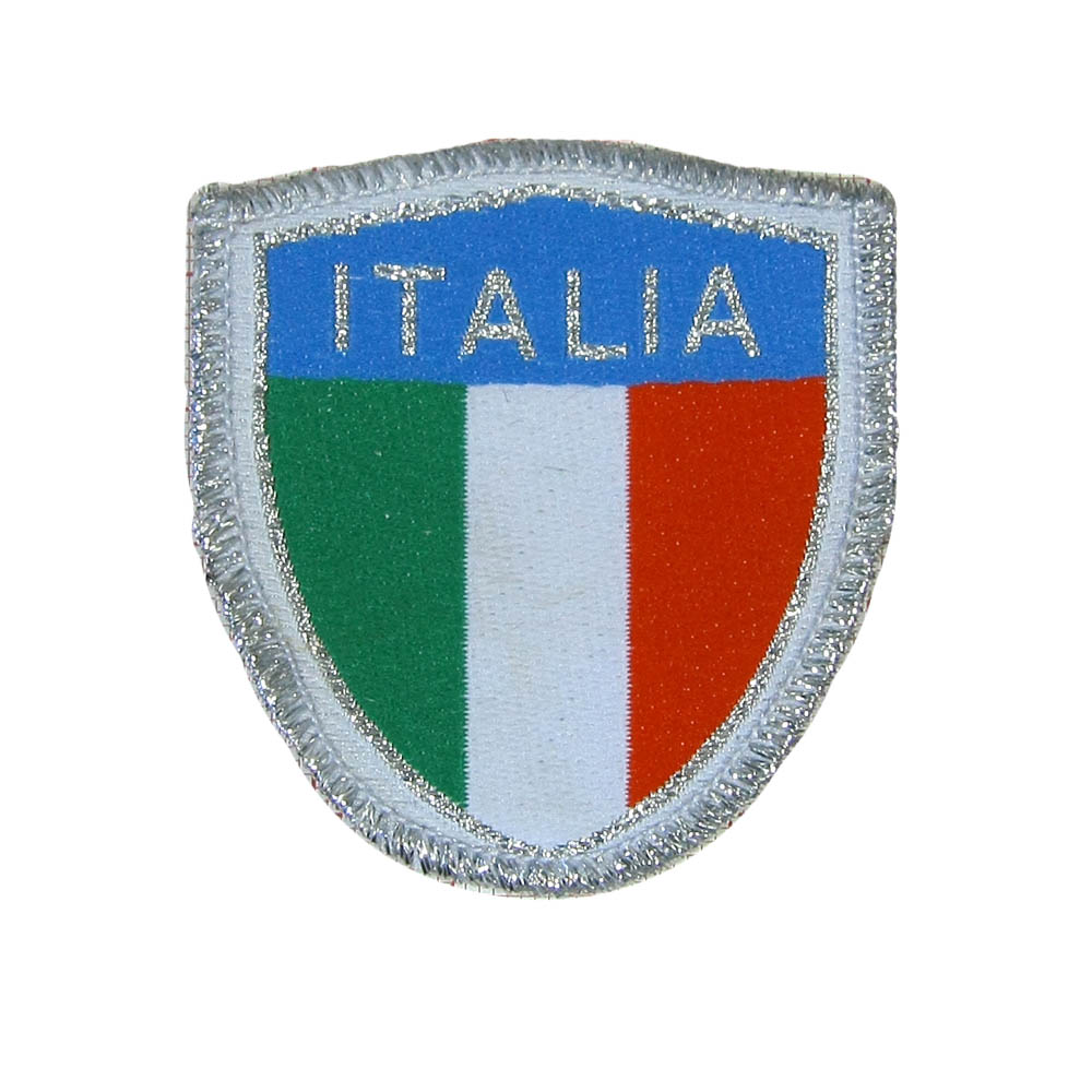 Нашивка тканевая A57 Italia 5*5,7см серебряный люрекс, цвета флага, шт. Нашивка Вышивка, Ткань