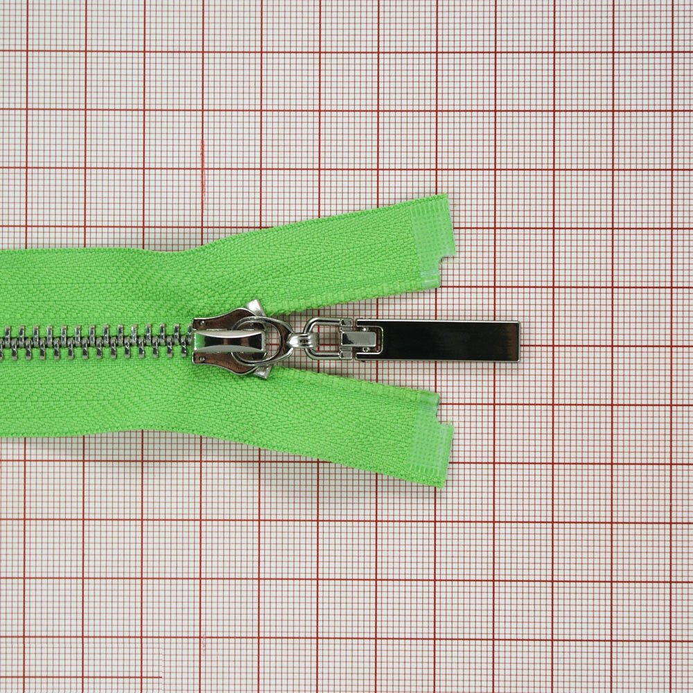 Змейка металлическая №5 85см, О/Е, Nickel и салатовая ткань, шт. Змейка Металл