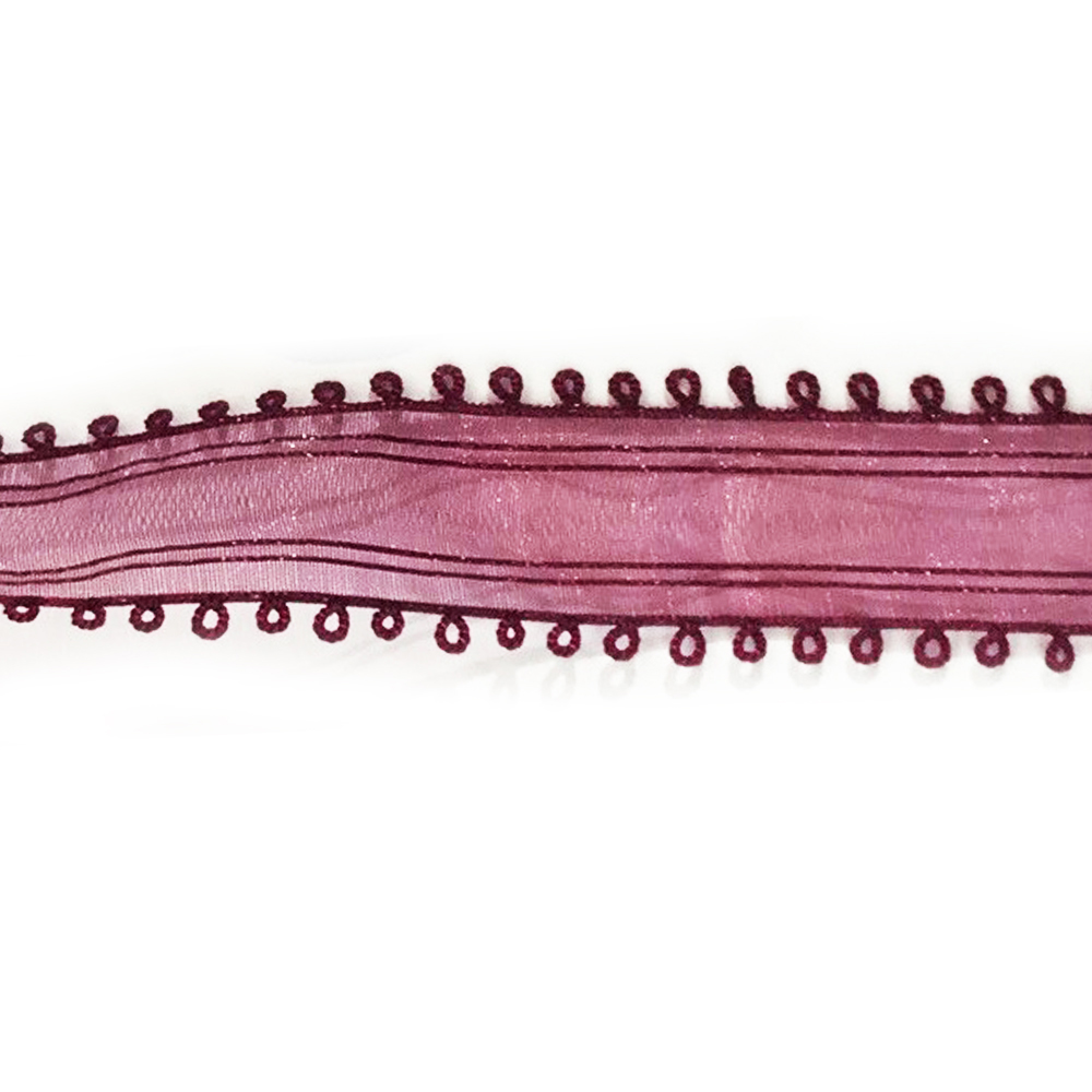 Тесьма органза с петельками 2,5см бордовый, 100ярд. Тесьма