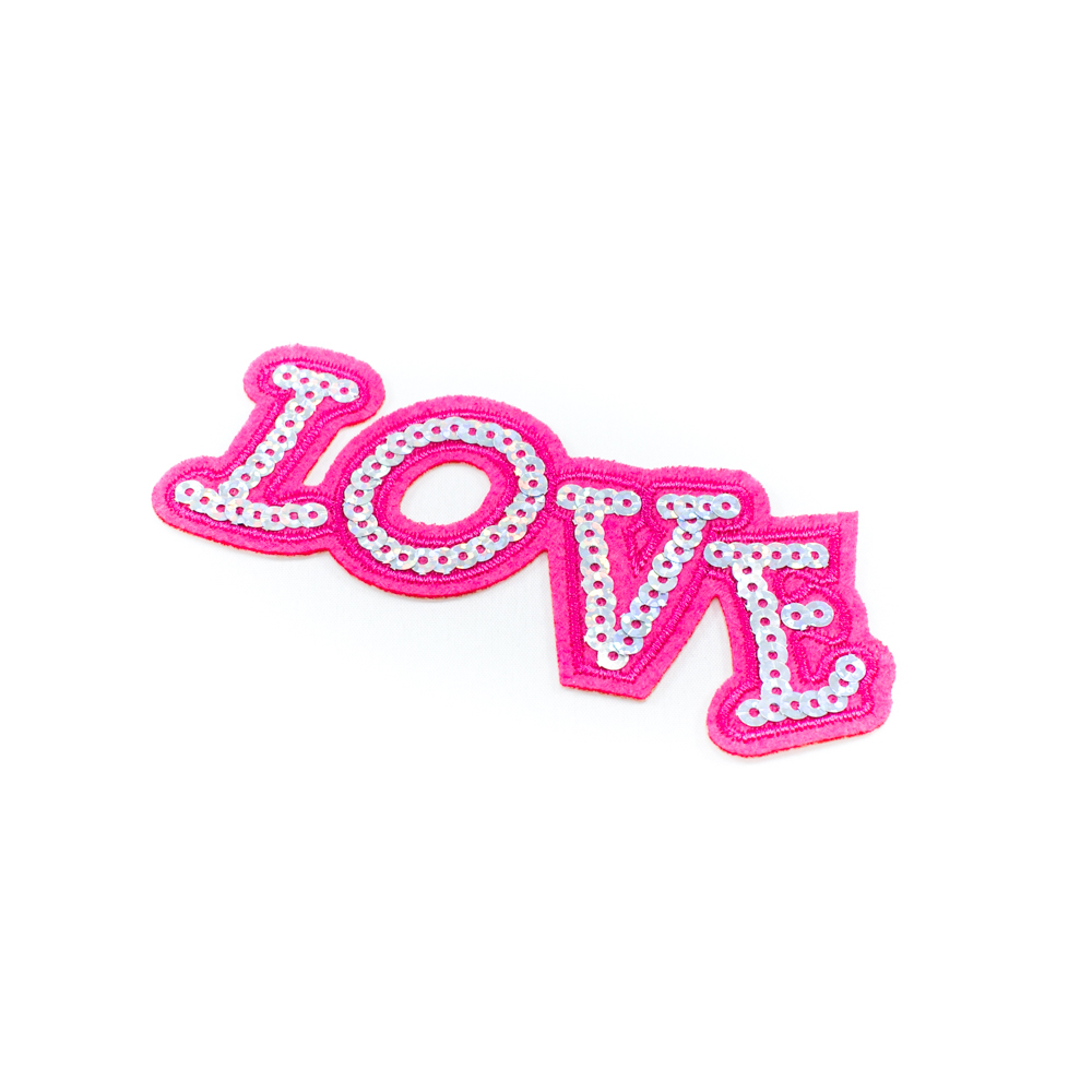 Аппликация клеевая пайетки LOVE 4*12 см розовый, серебряные пайетки, шт. Аппликации клеевые Пайетки