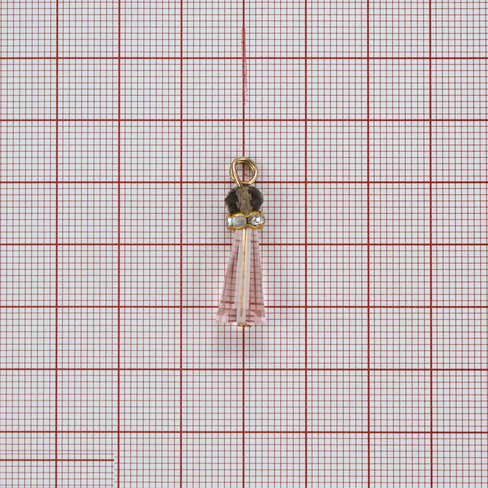 Подвеска Колокольчик 8*27мм розовая пирамидка, белые камни, GOLD, шт. Подвески