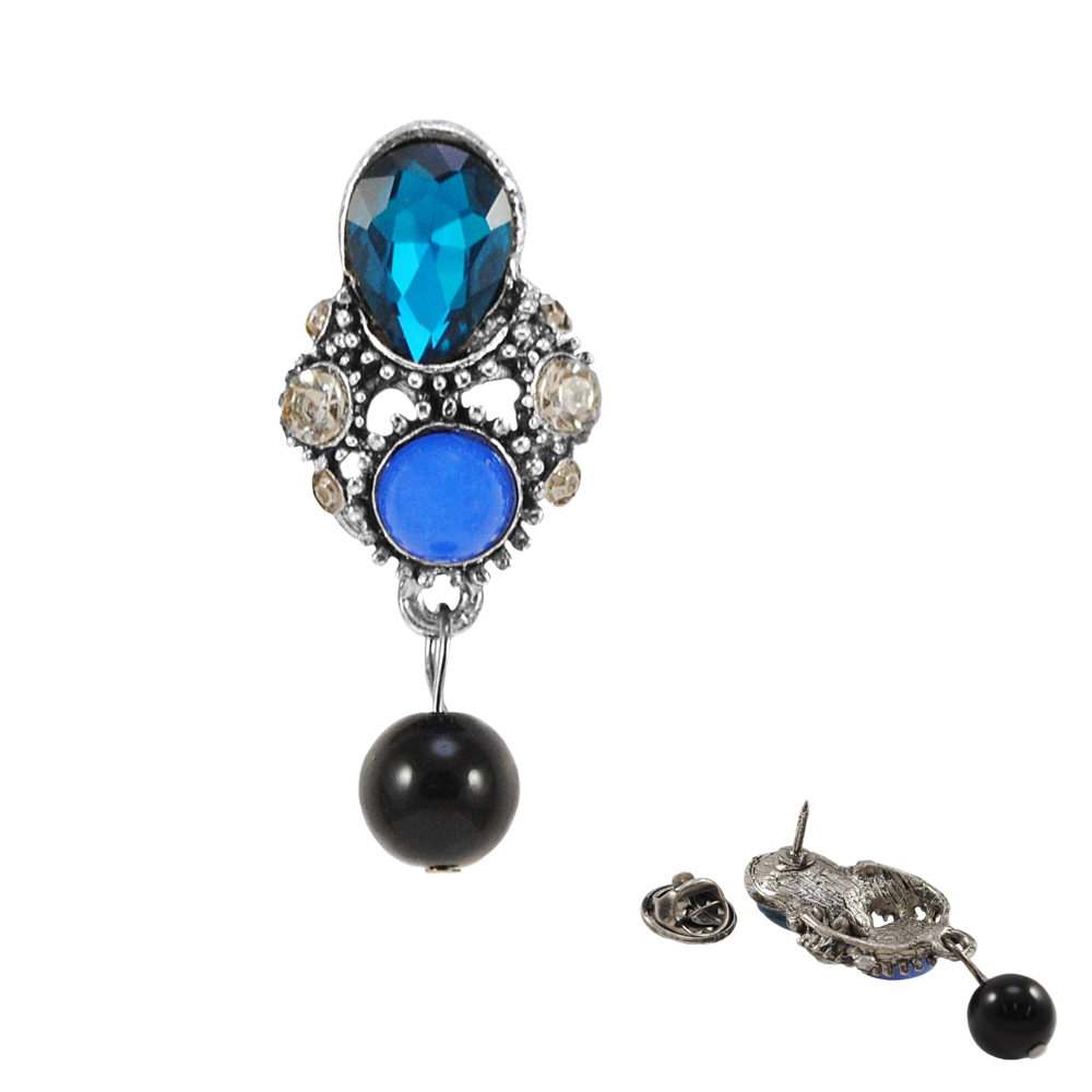 Брошь Клоун маска 20*40мм NIK, темно-синие камни, черная бусина, шт. Броши